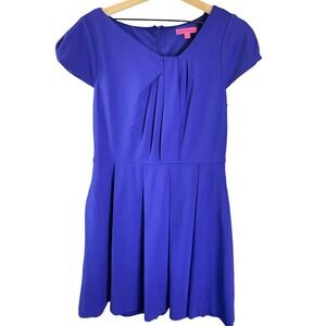 Betsey Johnson Royal Blue Cap Sleeve Pleated Fit Flare Dress‎ Size 12